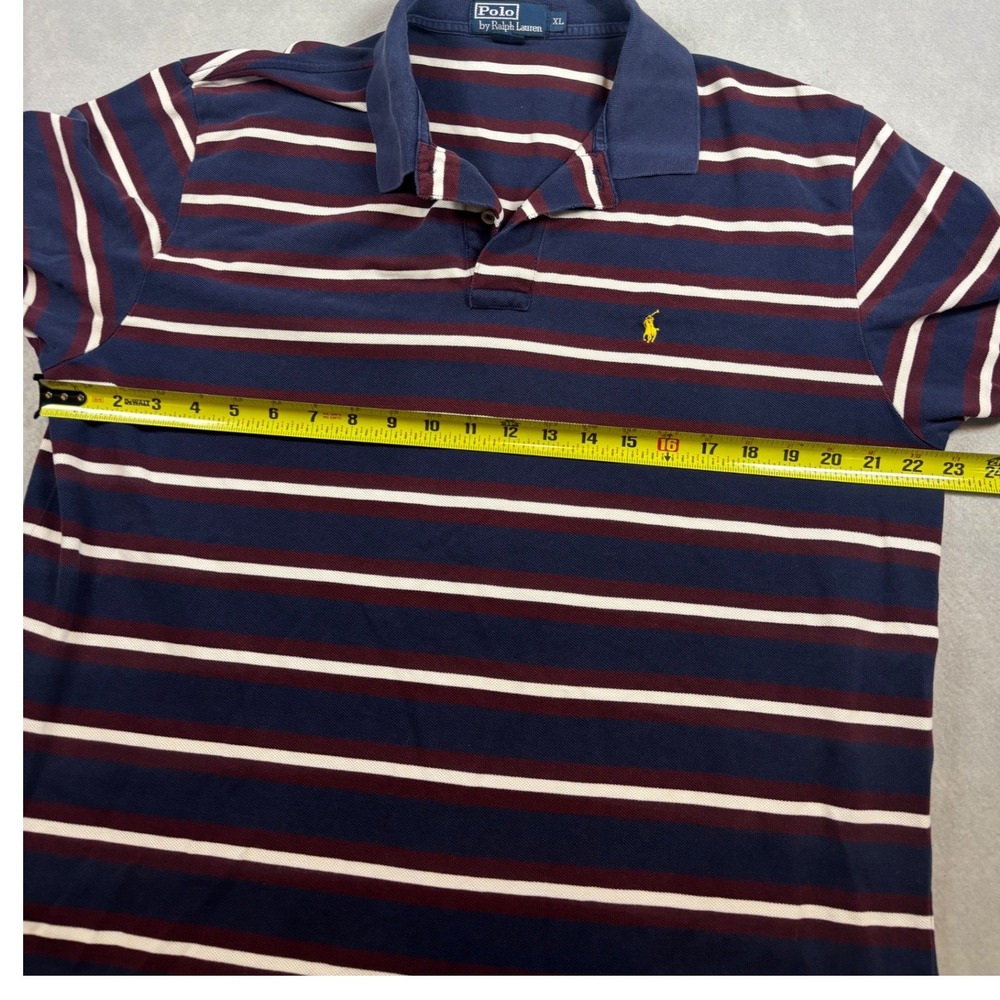 Polo Ralph Lauren Mens XL Striped Short Sleeve Polo Shirt Navy Burgundy Yellow - Picture 3 of 5